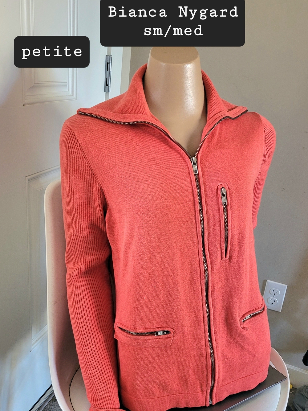 Bianca Nygard Coral Zip-Front Knit Jacket